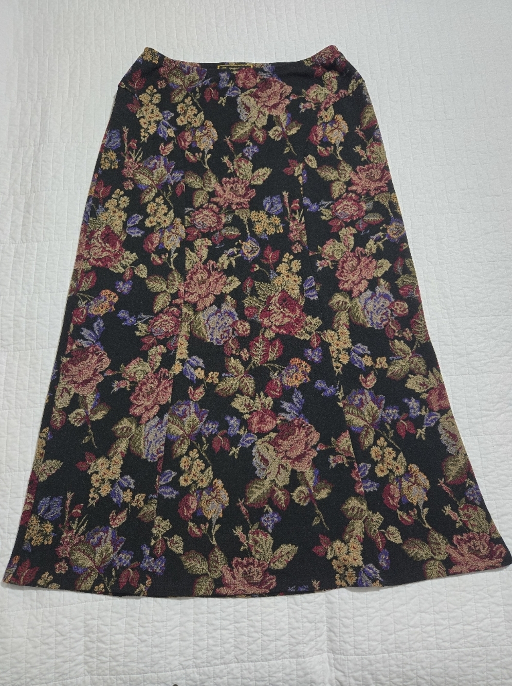 Floral Jacquard Black Maxi Skirt with Pink & Purple Blooms - Picture 2 of 5